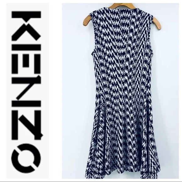 💕SALE💕Kenzo Wool Black White Noise Collar Dress - Picture 7 of 11